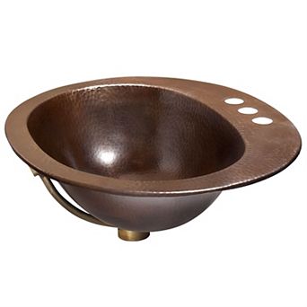 Handcrafted Copper Oval Bathroom Sink with Built-In Overflow, 4-Inch Faucet Holes, and Basin