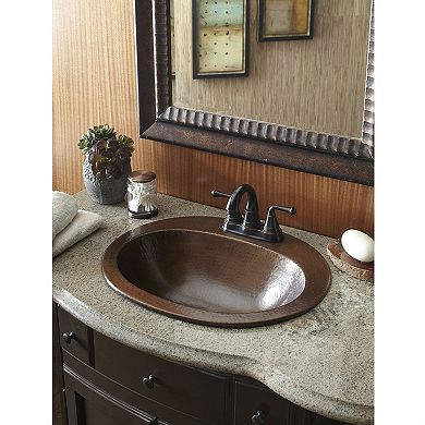 Handcrafted Copper Oval Bathroom Sink with Built-In Overflow, 4-Inch Faucet Holes, and Basin