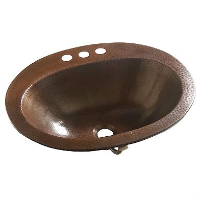 Handcrafted Copper Oval Bathroom Sink with Built-In Overflow, 4-Inch Faucet Holes, and Basin