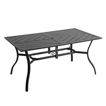 Outdoor 61'' x 37'' Rectangle Iron Dining Table with 1.8'' Umbrella Hole, Splice Tabletop, Black