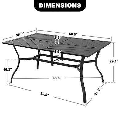 Outdoor 61'' x 37'' Rectangle Iron Dining Table with 1.8'' Umbrella Hole, Splice Tabletop, Black