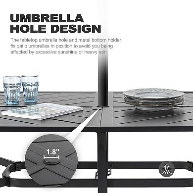 Outdoor 61'' x 37'' Rectangle Iron Dining Table with 1.8'' Umbrella Hole, Splice Tabletop, Black
