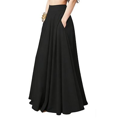Women's High Waist Side Pockets Flowy Soft Casual Wear Maxi Skirt