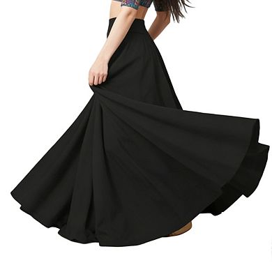 Women's High Waist Side Pockets Flowy Soft Casual Wear Maxi Skirt
