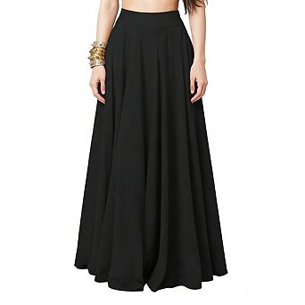 Women's High Waist Side Pockets Flowy Soft Casual Wear Maxi Skirt