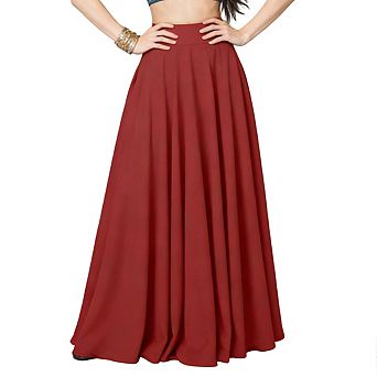Women's High Waist Side Pockets Flowy Soft Casual Wear Maxi Skirt
