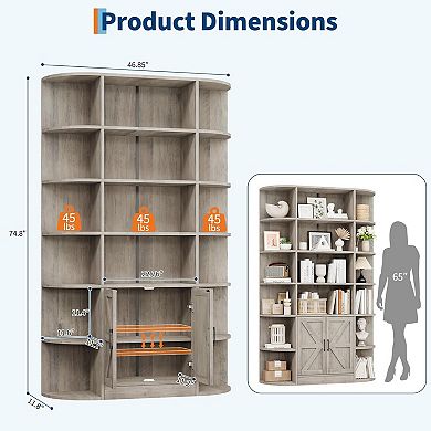 Tall Wooden Bookcase with Storage Cabinet and Adjustable Shelves