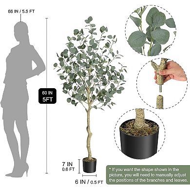 ANIXOL Artificial Eucalyptus Tree with Bendable Branches, Potted Faux Plant