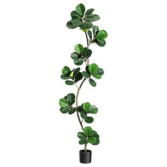 ANIXOL S-Shape Artificial Fiddle Leaf Fig Tree with Realistic Leaves and Decorative Planter