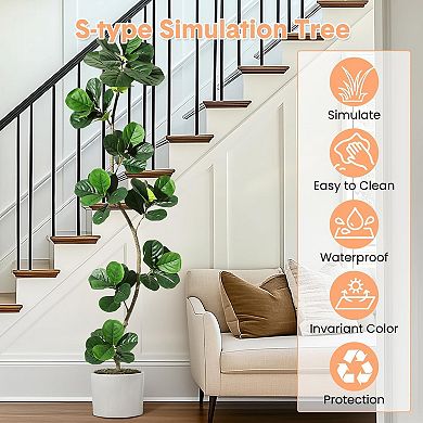 ANIXOL S-Shape Artificial Fiddle Leaf Fig Tree with Realistic Leaves and Decorative Planter