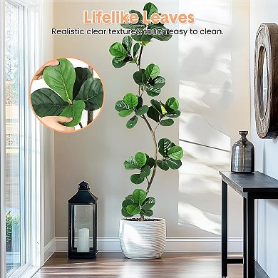 ANIXOL S-Shape Artificial Fiddle Leaf Fig Tree with Realistic Leaves and Decorative Planter