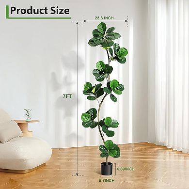 ANIXOL S-Shape Artificial Fiddle Leaf Fig Tree with Realistic Leaves and Decorative Planter