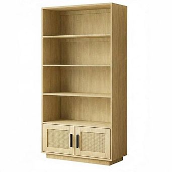 ANIXOL Boho Rattan 5 tier Bookcase with Doors