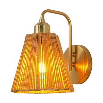9" Modern Farmhouse Gold Iron Wall Sconce Light with Paper Rope Shade