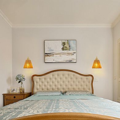 9" Modern Farmhouse Gold Iron Wall Sconce Light with Paper Rope Shade