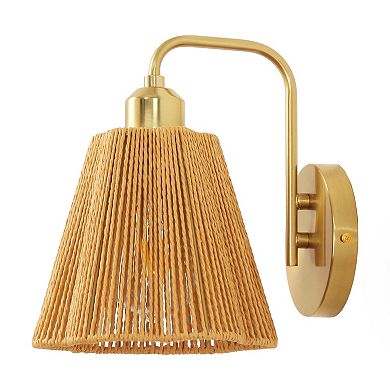 9" Modern Farmhouse Gold Iron Wall Sconce Light with Paper Rope Shade