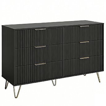47" Wide Fluted Dresser with 6 Drawers, Modern Wooden Chest & Metal Handles