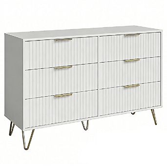47" Wide Fluted Dresser with 6 Drawers, Modern Wooden Chest & Metal Handles
