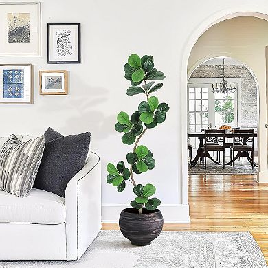 ANIXOL Artificial Fiddle Leaf Fig Tree, S-Curve Trunk Design with Planter
