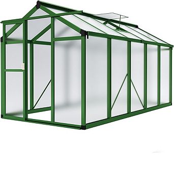 6x10 FT Walk-In Polycarbonate Greenhouse, Aluminum Outdoor Garden Greenhouse with Roof Vent