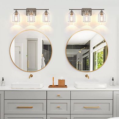22" Modern Brushed Nickle 3-Light Seeded Glass Vanity Light Wall Sconce for Bathroom and Hallway