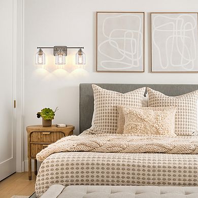 22" Modern Brushed Nickle 3-Light Seeded Glass Vanity Light Wall Sconce for Bathroom and Hallway