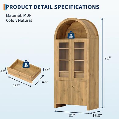 Tall Arched Kitchen Pantry Storage Cabinet with Shelves