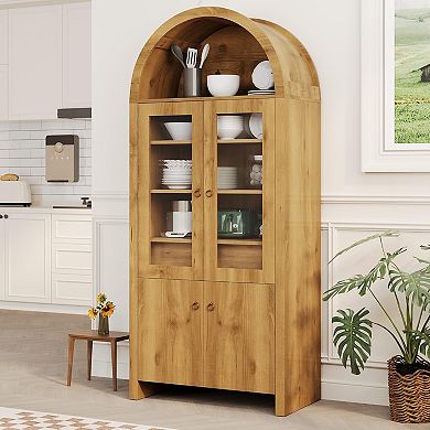 Tall Arched Kitchen Pantry Storage Cabinet with Shelves