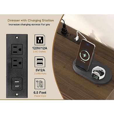 ANIXOL 6-Drawer Rattan Dresser with Charging Station