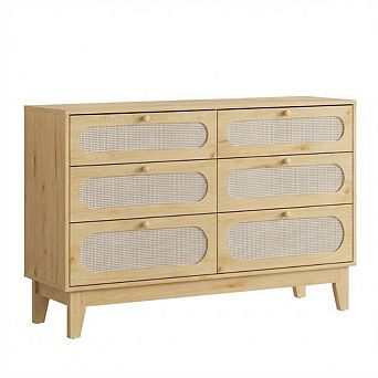 ANIXOL 6-Drawer Rattan Dresser with Charging Station
