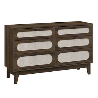 ANIXOL 6-Drawer Rattan Dresser with Charging Station
