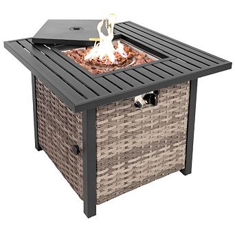 30" Outdoor Fire Pit Propane Firepit Table with Lid & Lava Rocks 50,000 BTUs