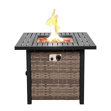 30" Outdoor Fire Pit Propane Firepit Table with Lid & Lava Rocks 50,000 BTUs
