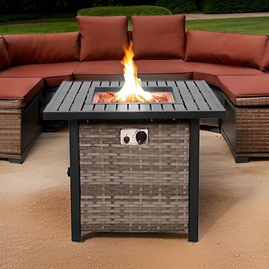 30" Outdoor Fire Pit Propane Firepit Table with Lid & Lava Rocks 50,000 BTUs