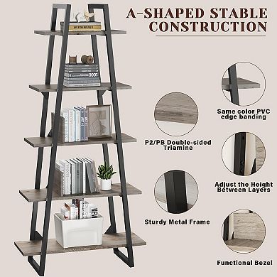 ANIXOL 5-Tier Industrial Ladder Bookshelf