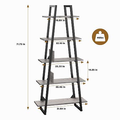 ANIXOL 5-Tier Industrial Ladder Bookshelf