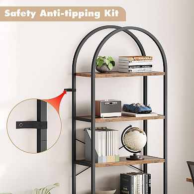 ANIXOL 5-Tier Arched Wood and Metal Bookcase