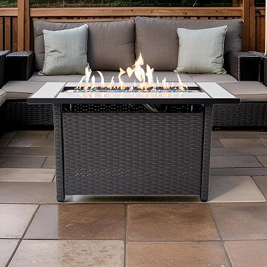 45" Outdoor Fire Pit Propane Firepit Table with Lid & Lava Rocks 50,000 BTUs