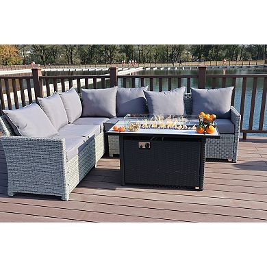 45" Outdoor Fire Pit Propane Firepit Table with Lid & Lava Rocks 50,000 BTUs