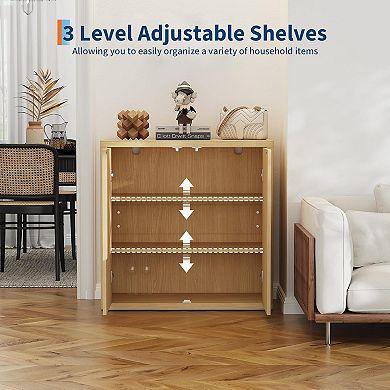 3-Tier Buffet Cabinet with Double Fluted Doors & Adjustable Shelves