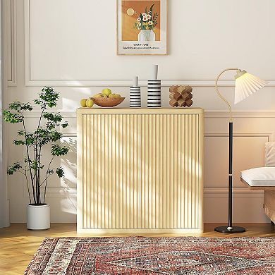 3-Tier Buffet Cabinet with Double Fluted Doors & Adjustable Shelves