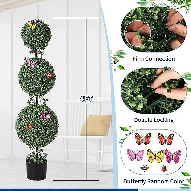 ANIXOL Artificial Triple Ball Topiary, UV-Resistant Outdoor Décor