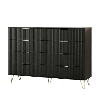 55" Wide 8-Drawer Fluted Dresser for Bedroom, Modern Wooden Chest with Metal Handles
