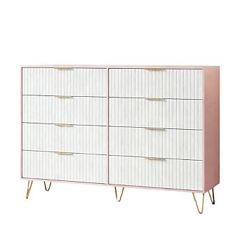 55" Wide 8-Drawer Fluted Dresser for Bedroom, Modern Wooden Chest with Metal Handles