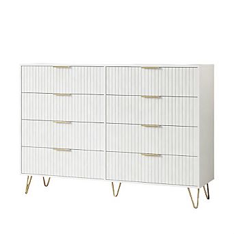 55" Wide 8-Drawer Fluted Dresser for Bedroom, Modern Wooden Chest with Metal Handles