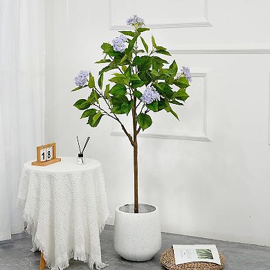 ANIXOL Artificial Hydrangea Tree with Lush Flower Clusters and Decorative Planter for Home Décor