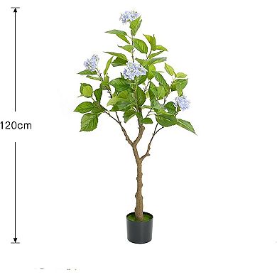 ANIXOL Artificial Hydrangea Tree with Lush Flower Clusters and Decorative Planter for Home Décor