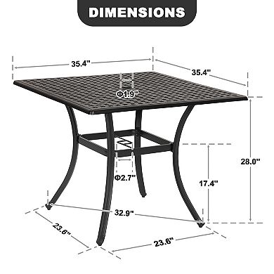 Outdoor 35'' Square Cast Aluminum Dining Table with Umbrella Hole, Black with Gold Speckles