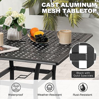 Outdoor 35'' Square Cast Aluminum Dining Table with Umbrella Hole, Black with Gold Speckles