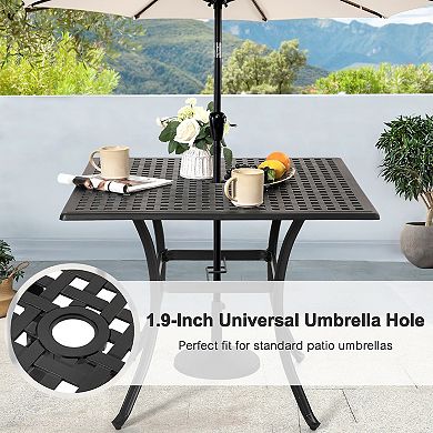 Outdoor 35'' Square Cast Aluminum Dining Table with Umbrella Hole, Black with Gold Speckles